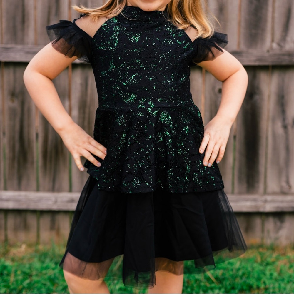 Black and Green Glittery Dress for Kids
